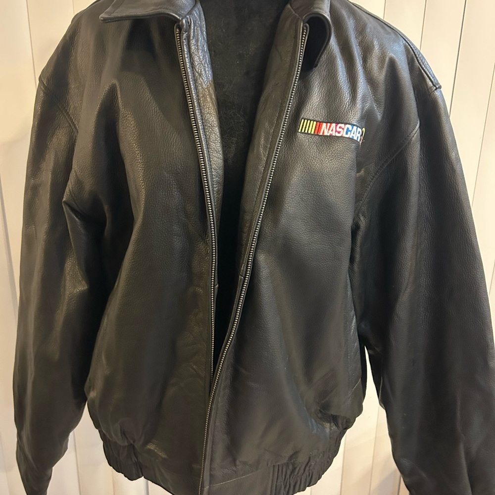 Nascar Black Leather Bomber Jacket